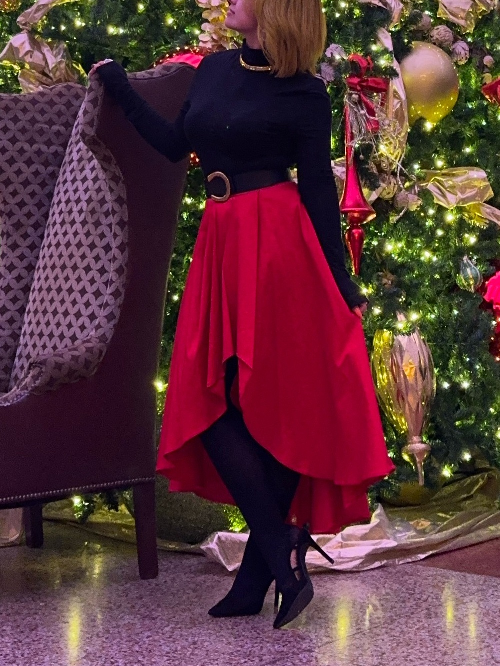 Haute Monde Red High-Low Draped Skirt